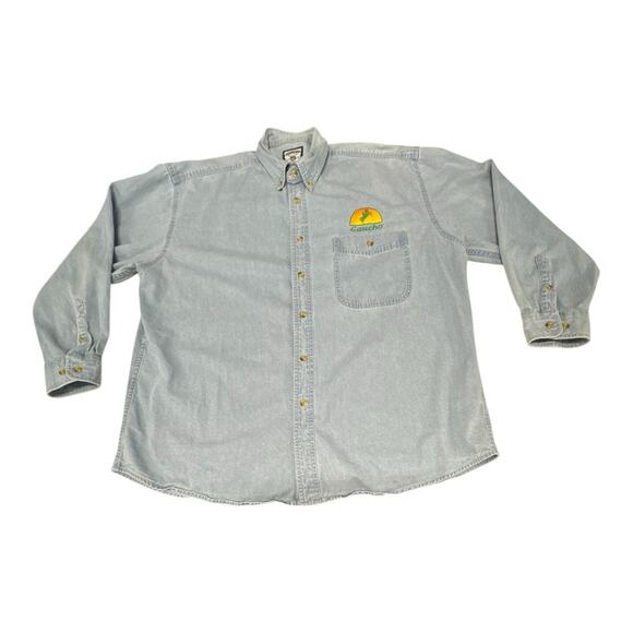 Vintage Lee Denim Collection Blue Chambray XL Gaucho Embroidered Patch LS Shirt - Picture 1 of 8